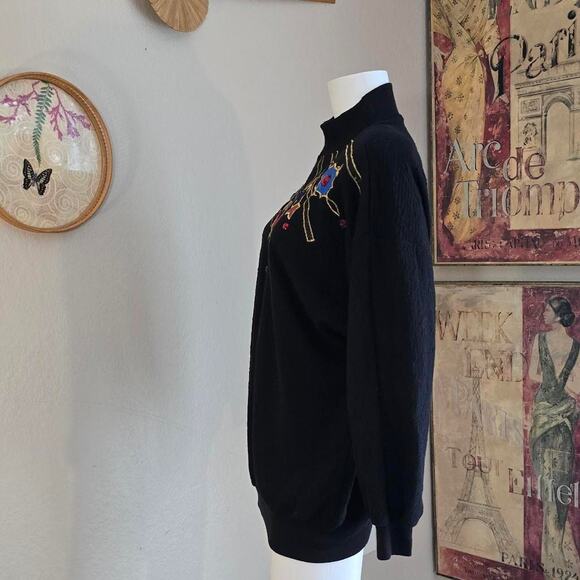Vintage 90s/90s Kitsch Embroidered Bejeweled Crewneck Batwing Turtleneck Sweater - Picture 4 of 8